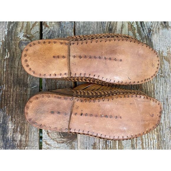 Kolapuri Centre Mens Brown Leather Embroidered Slip On Sandals Size 9 - Picture 7 of 8